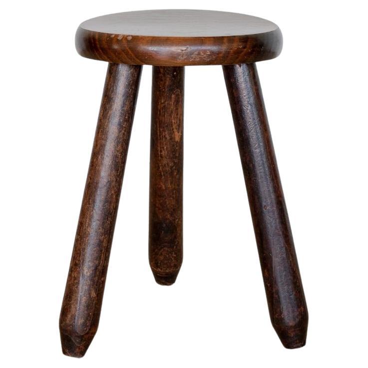 French Wood Tripod Stool For Sale