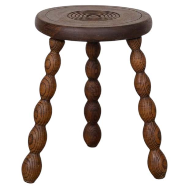 French Wood Tripod Stool For Sale