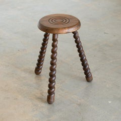 French Wood Tripod Stool with Twisted Legs