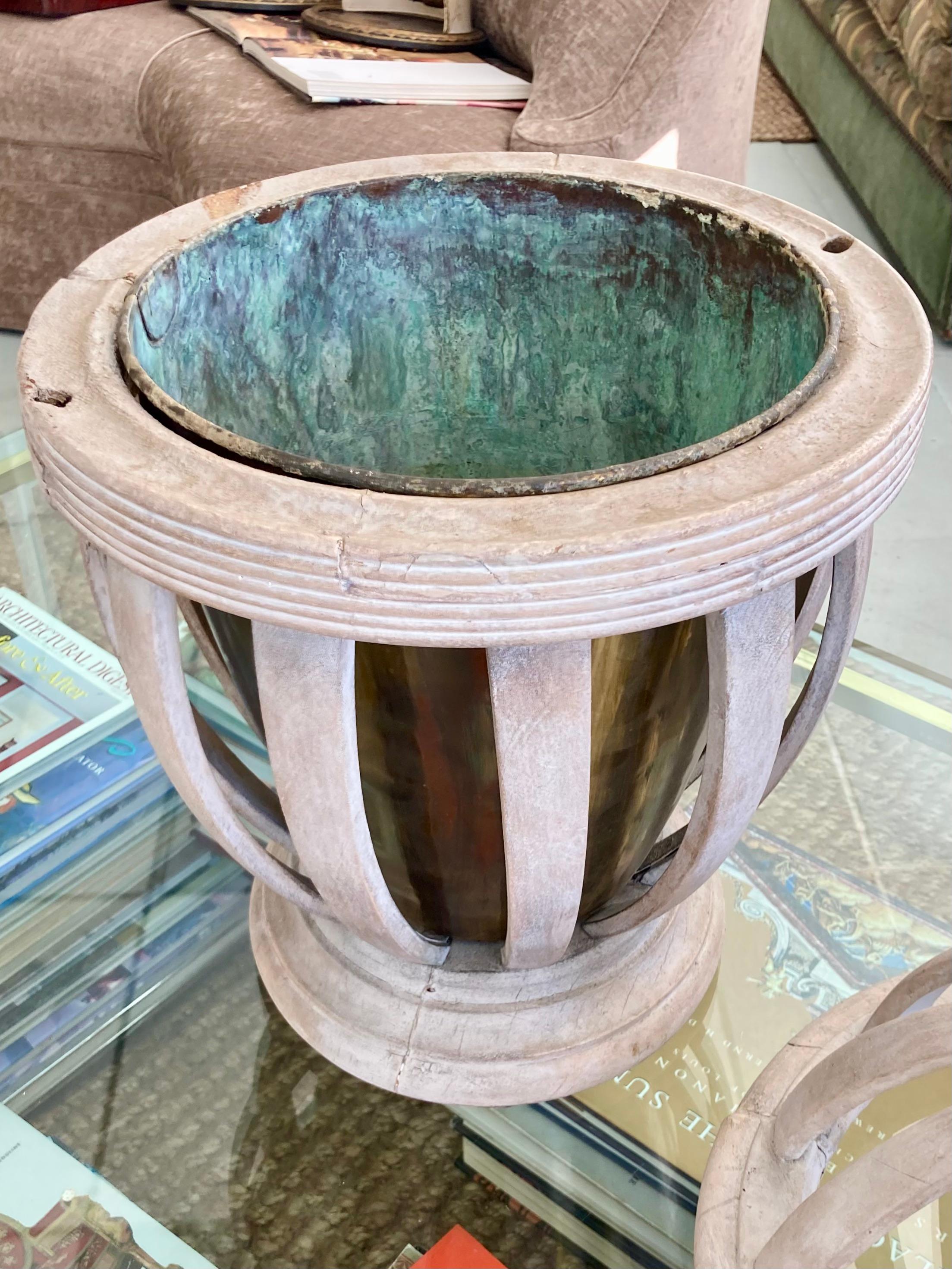 French Wood Urn Flower Pot With Lid For Sale 3