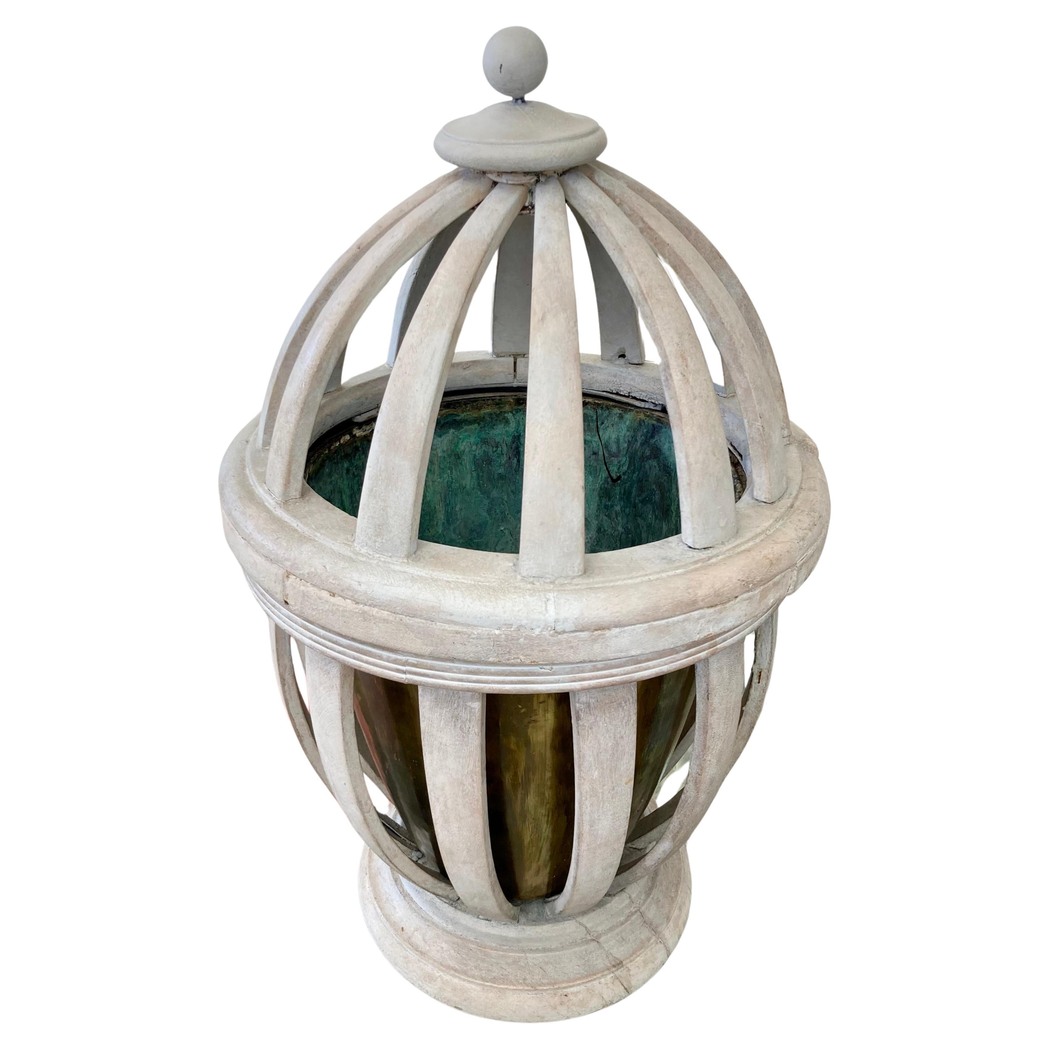 French Wood Urn Flower Pot With Lid For Sale