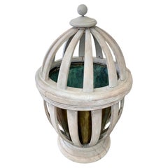 French Wood Urn Flower Pot With Lid