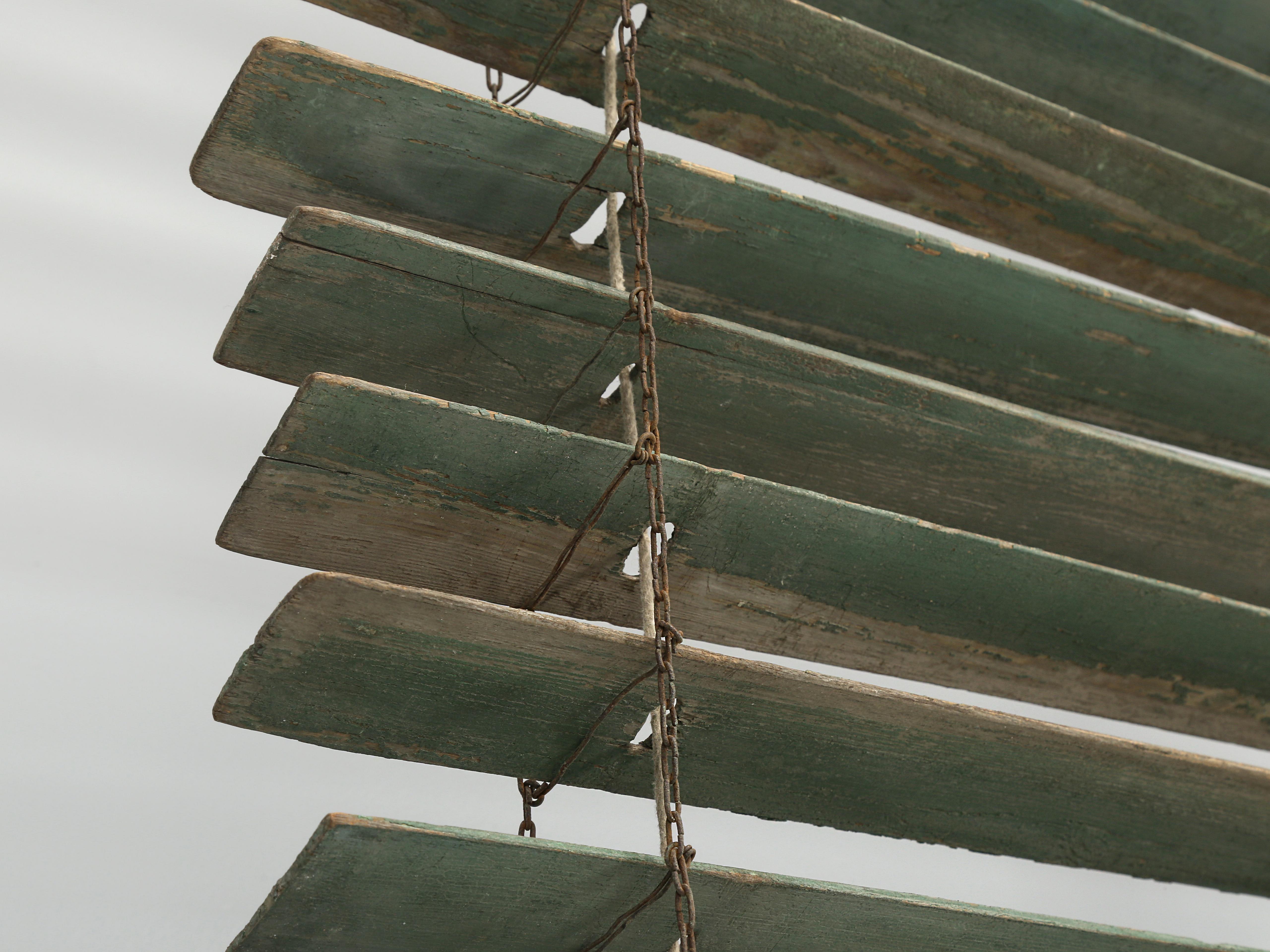 French Wood Window Blinds in a Muted Weathered Soft Green For Sale 3