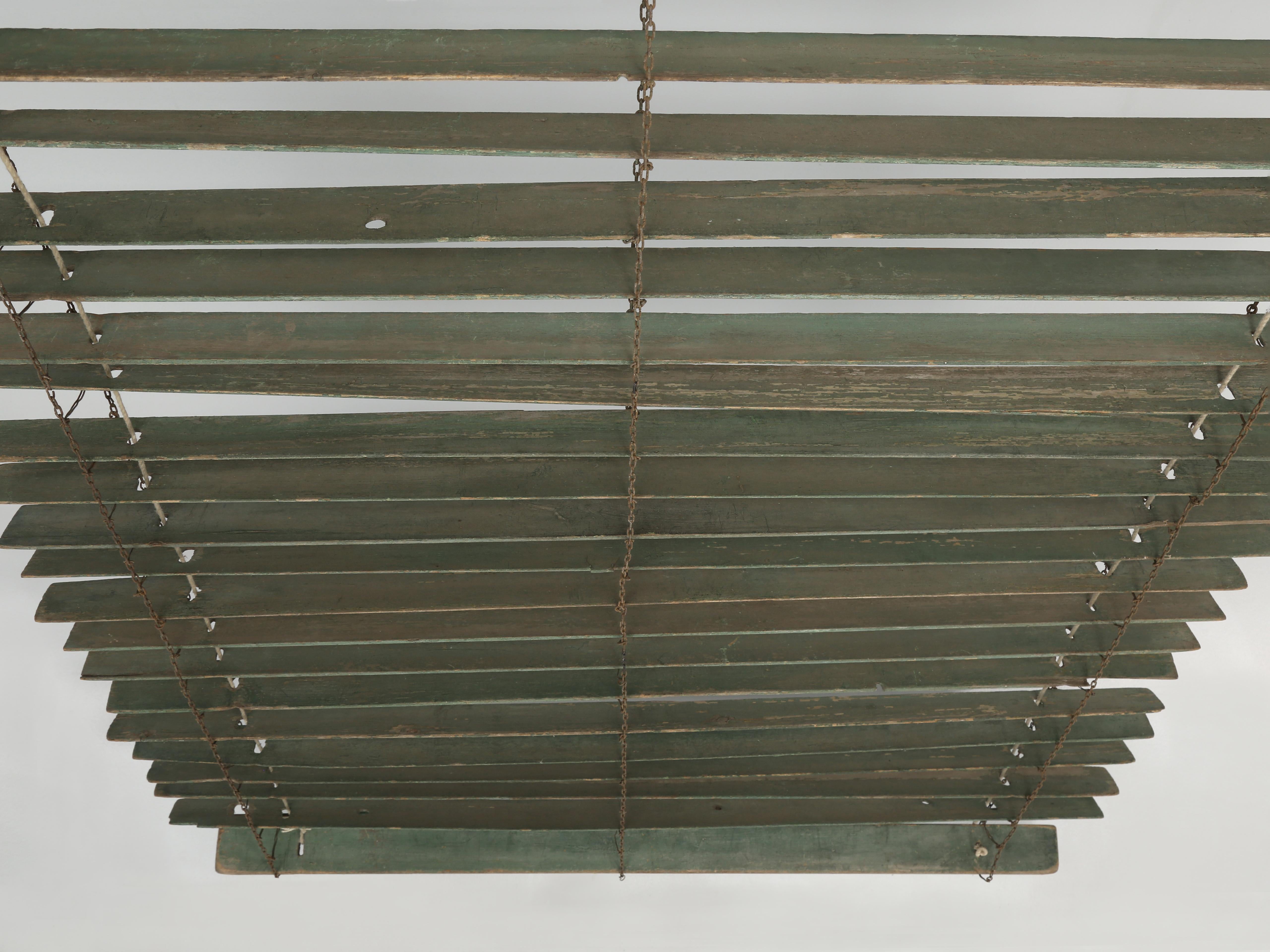 Metal French Wood Window Blinds in a Muted Weathered Soft Green For Sale