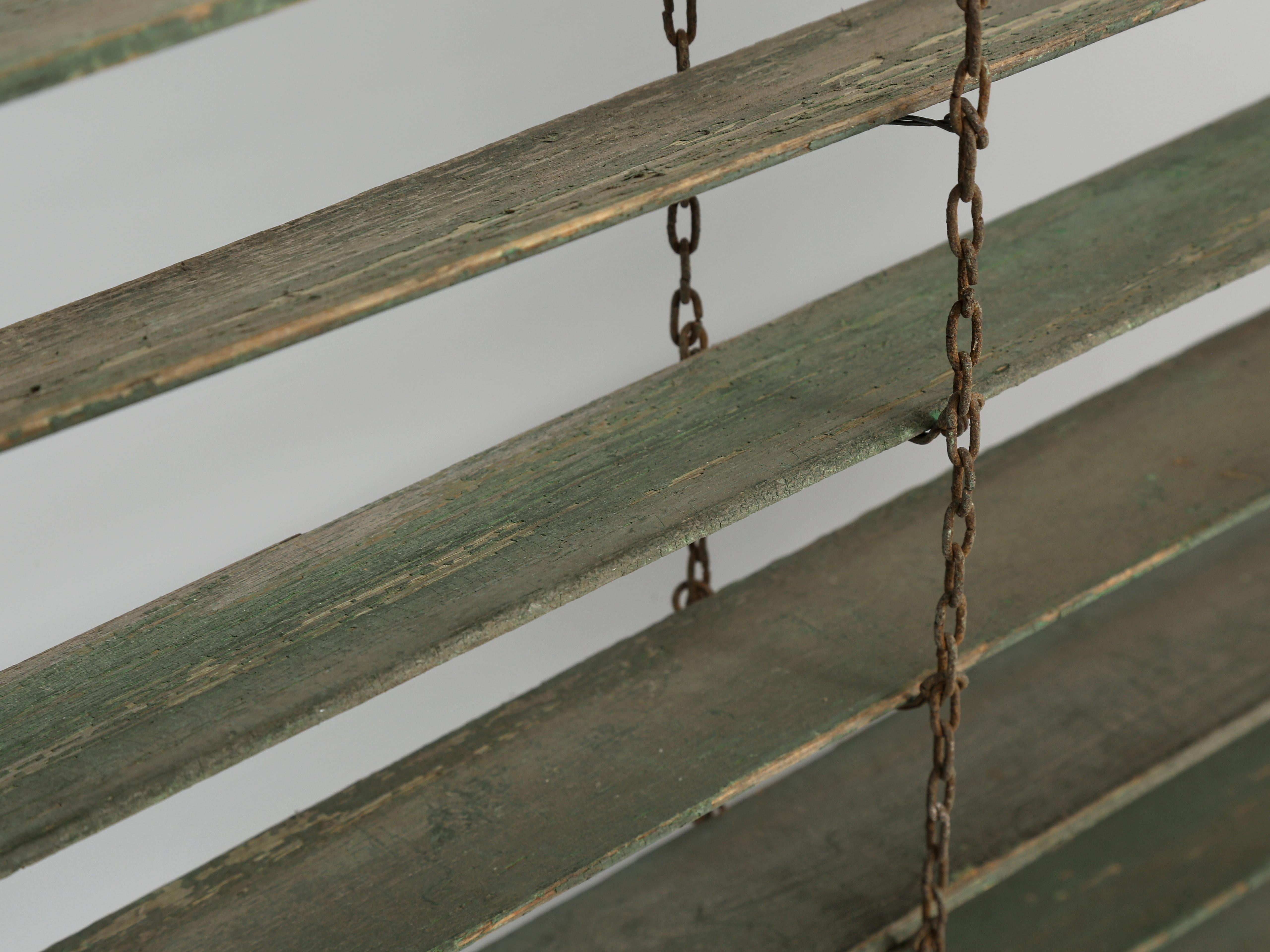 French Wood Window Blinds in a Muted Weathered Soft Green For Sale 1