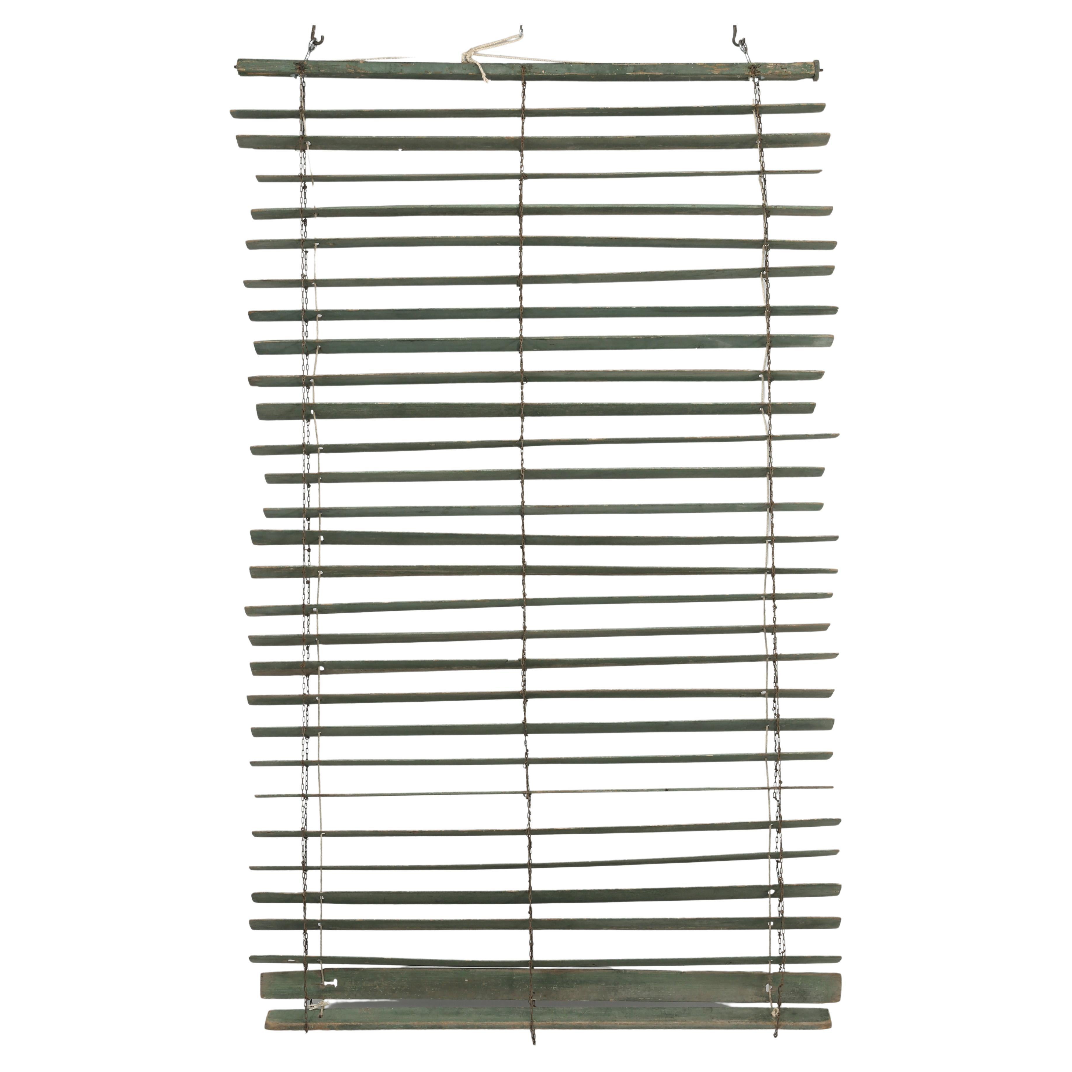 French Wood Window Blinds in a Muted Weathered Soft Green For Sale