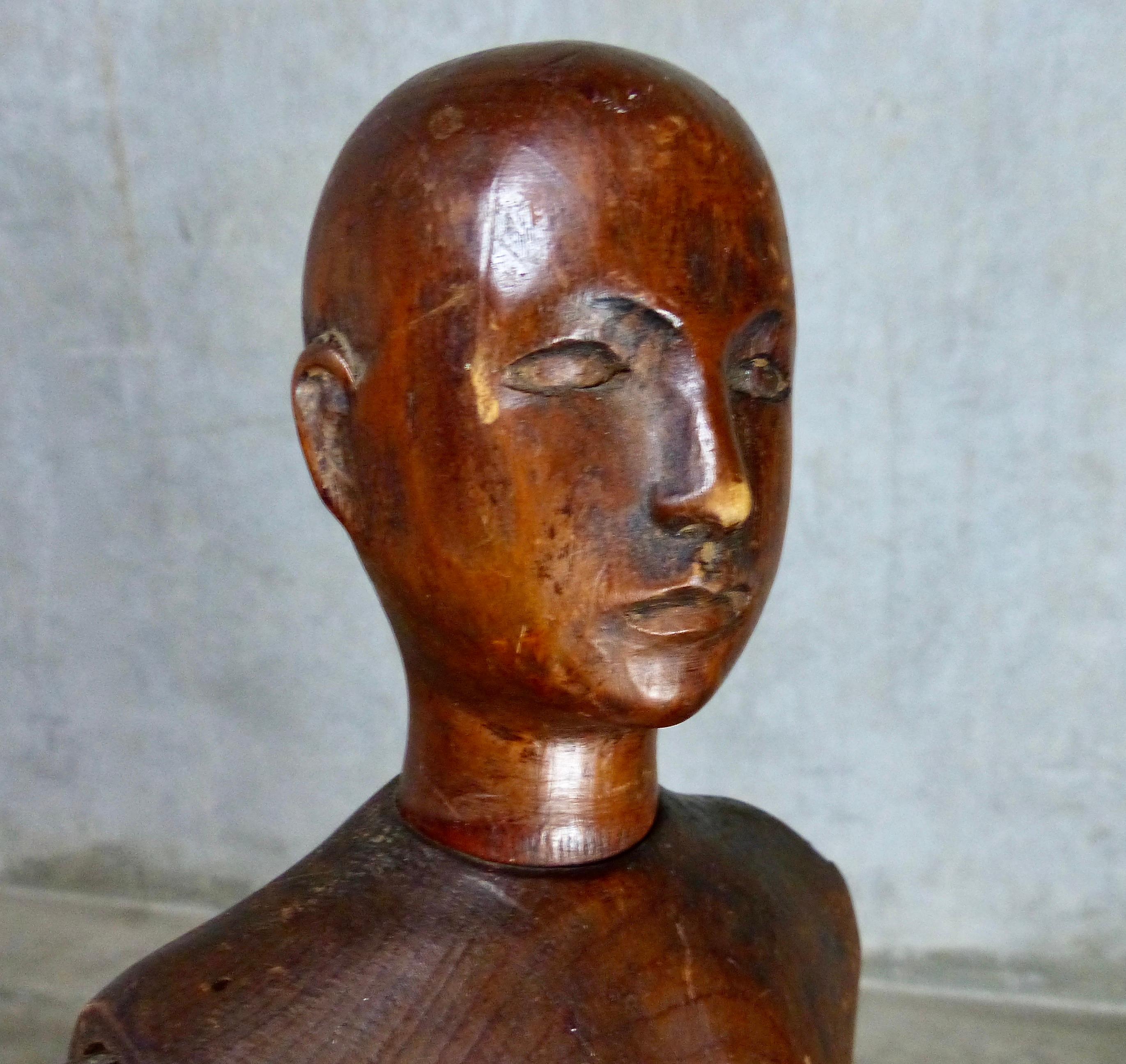 An unusual mid-sized, hand carved wooden artist’s model from France, circa 1900. The model is fully articulating so it can hold a variety of poses. Handmade models from this era in France are increasingly rare — especially in this