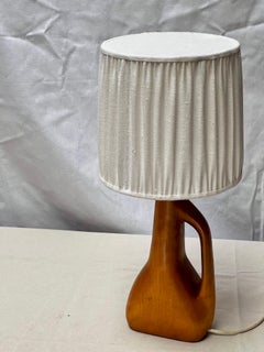 French wooden bottle lamp H50 cm with new Belgian linen shade 1940's/ 1950's