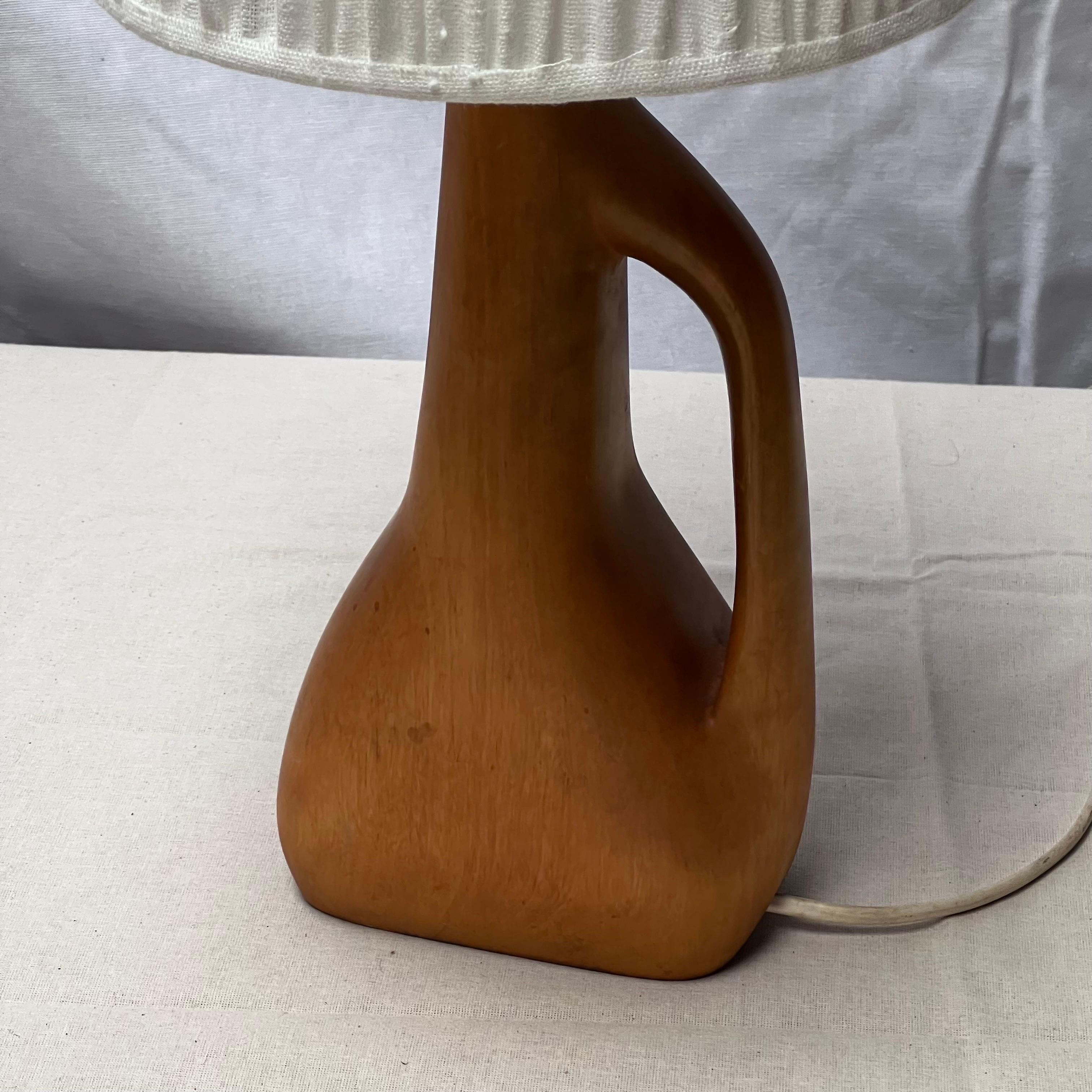 Mid-Century Modern French wooden bottle lamp H50 cm with new Belgian linen shade 1940's/ 1950's  For Sale