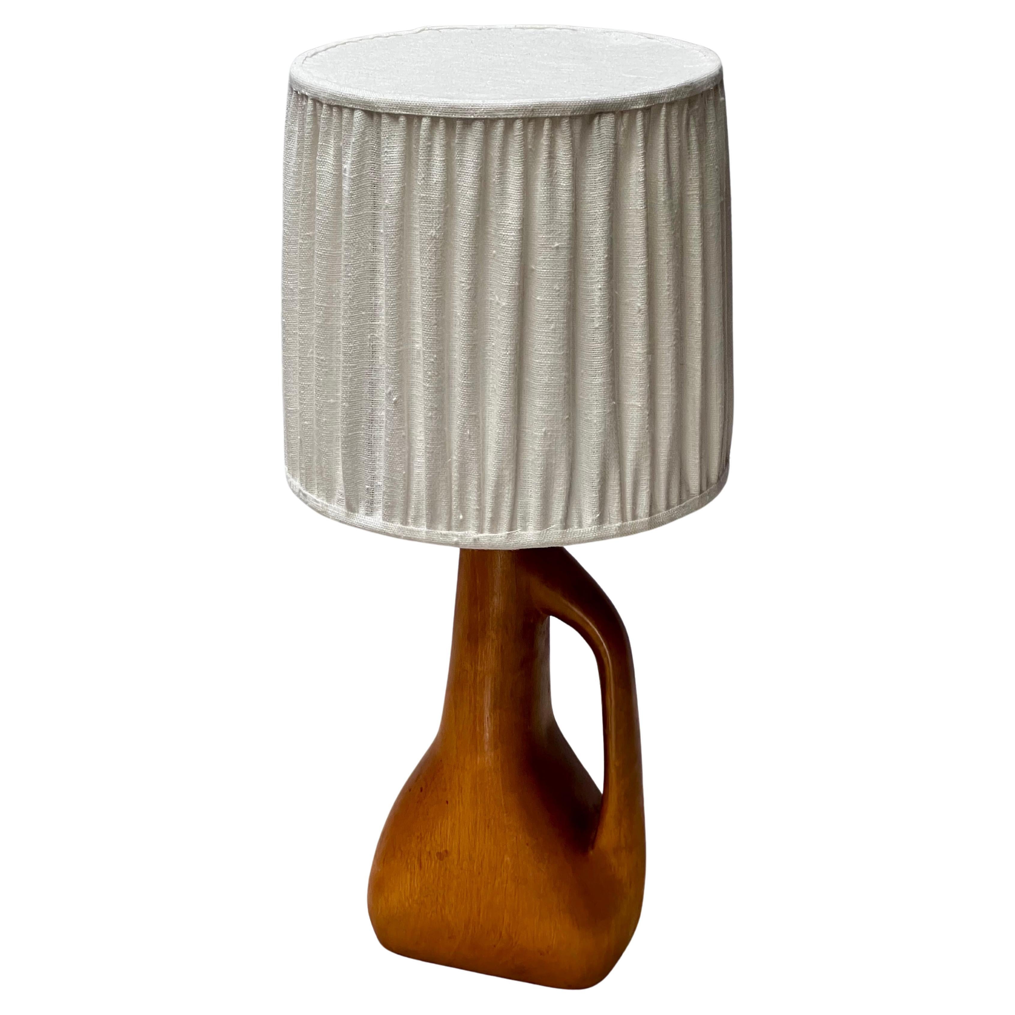 French wooden bottle lamp H50 cm with new Belgian linen shade 1940's/ 1950's  For Sale