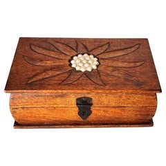 French Wooden Box with Ceramic Inlay – Geometric Floral Motif – Circa 1950