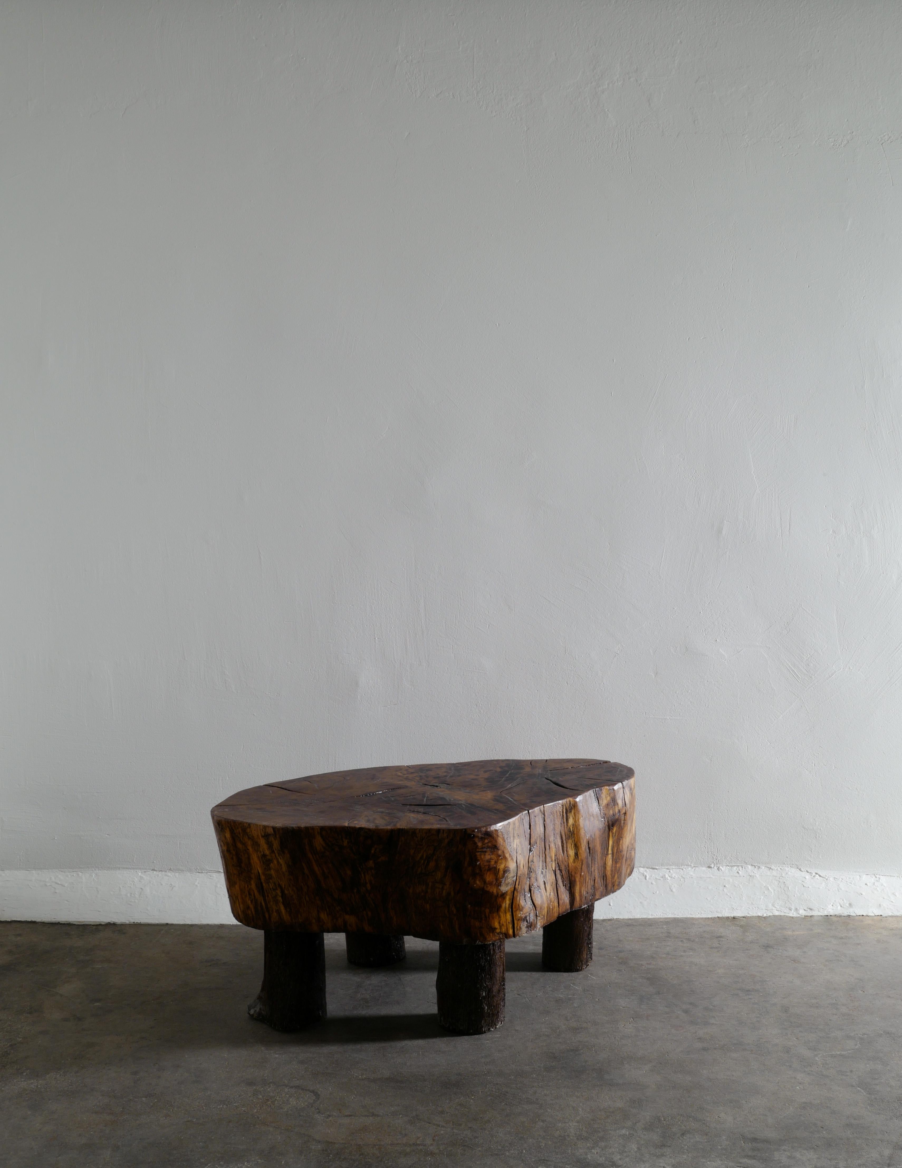 Mid-Century Modern French Wooden Brutalist Mid Century Coffee Sofa Table Produced in France 1950s