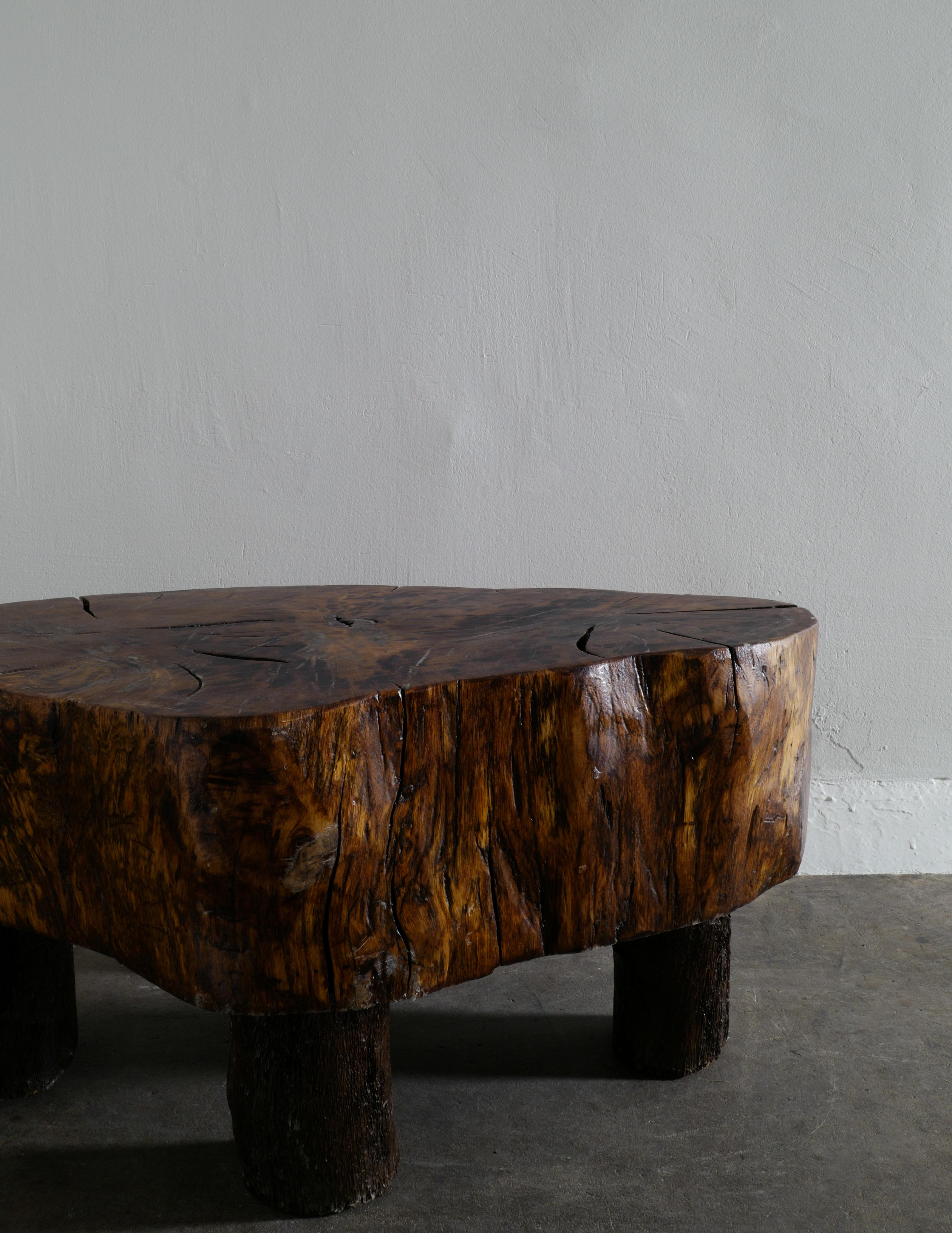 Mid-20th Century French Wooden Brutalist Mid Century Coffee Sofa Table Produced in France 1950s