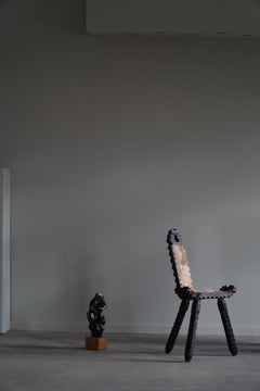 French Wooden Carved Tripod Chair, Wabi Sabi Style, Early 20th Century