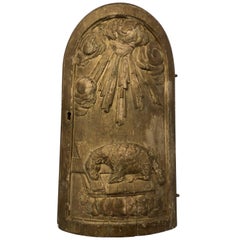 French Wooden Chalice Gilded Cabinet Door Featuring the Passover Lamb, 1700s