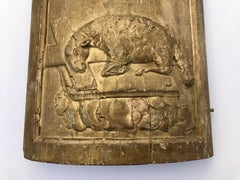 French Wooden Chalice Gilded Cabinet Door Featuring the Passover Lamb, 1700s