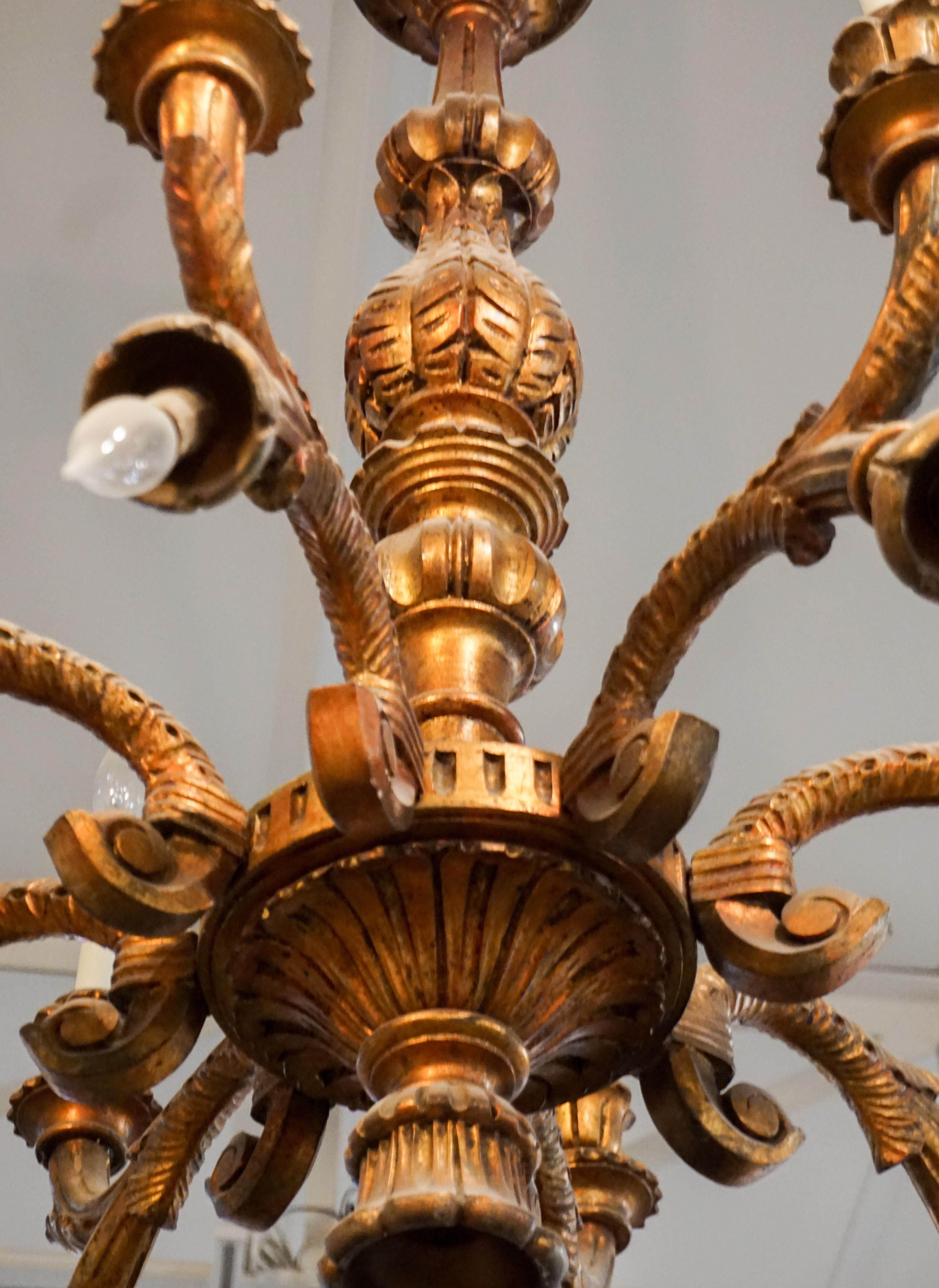 Hand-Carved French Wooden Chandelier, circa 1900