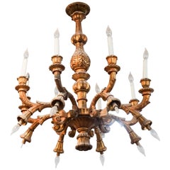 French Wooden Chandelier, circa 1900