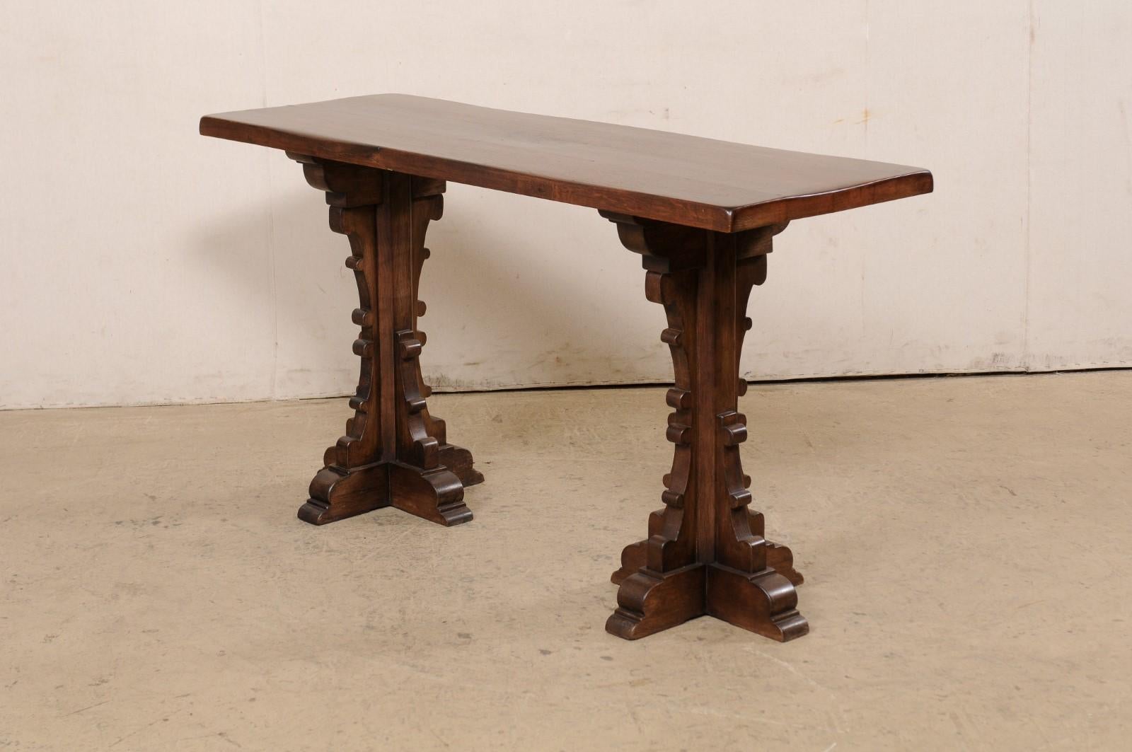 French Wooden Console Table w/Single Board Top & Raised on Fabulous Legs! For Sale 5
