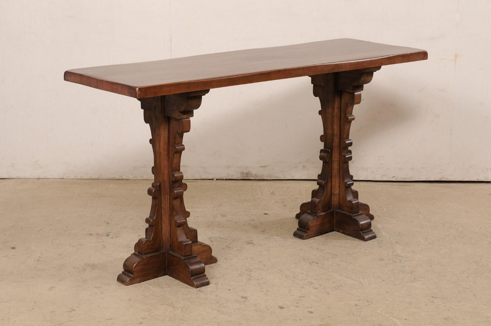 French Wooden Console Table w/Single Board Top & Raised on Fabulous Legs! For Sale 3