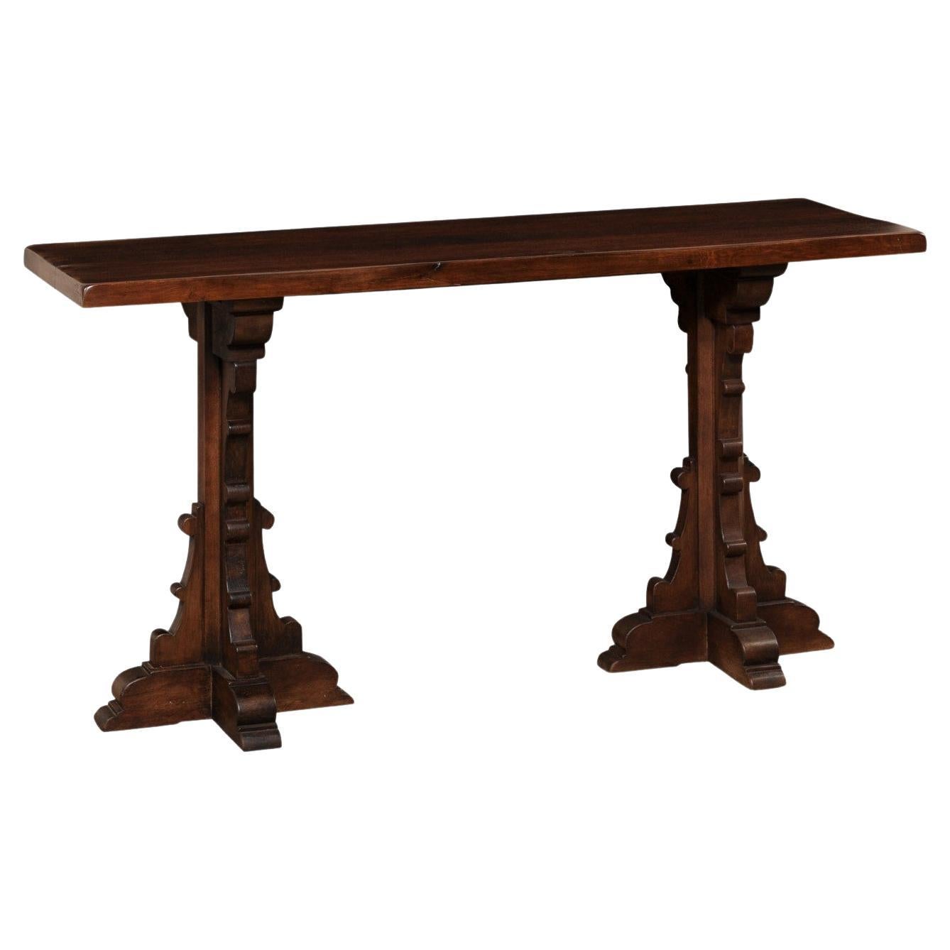 French Wooden Console Table w/Single Board Top & Raised on Fabulous Legs! For Sale
