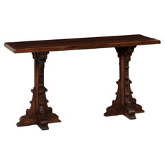 French Wooden Console Table w/Single Board Top & Raised on Fabulous Legs!