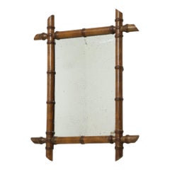 French Wooden Faux Bamboo Mirror Antique 52x39cm