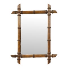 French Wooden Faux Bamboo Mirror Antique 52x39cm