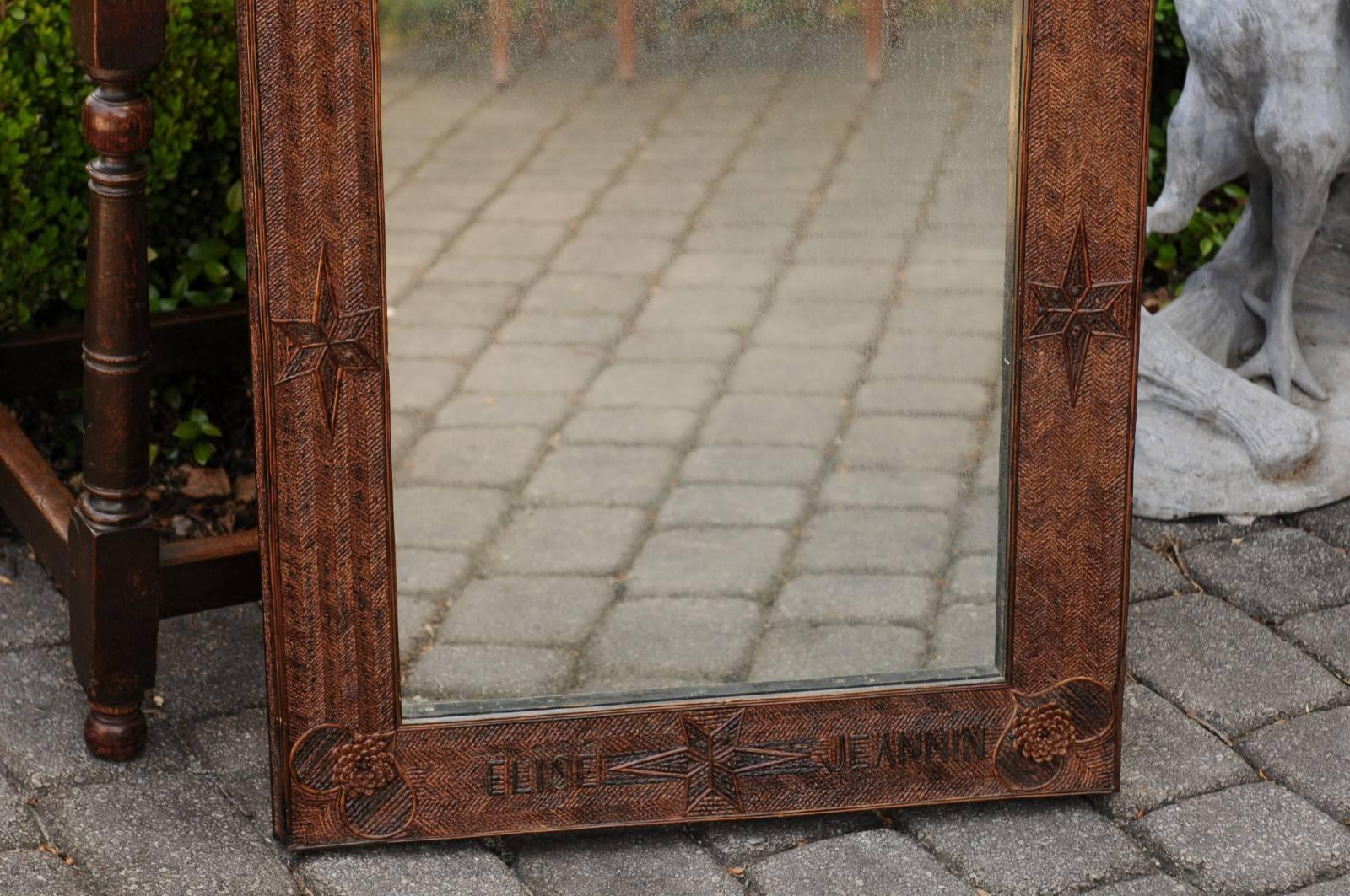 20th Century French Wooden Folk Art Mirror from the 1920s with Star and Heart Motifs