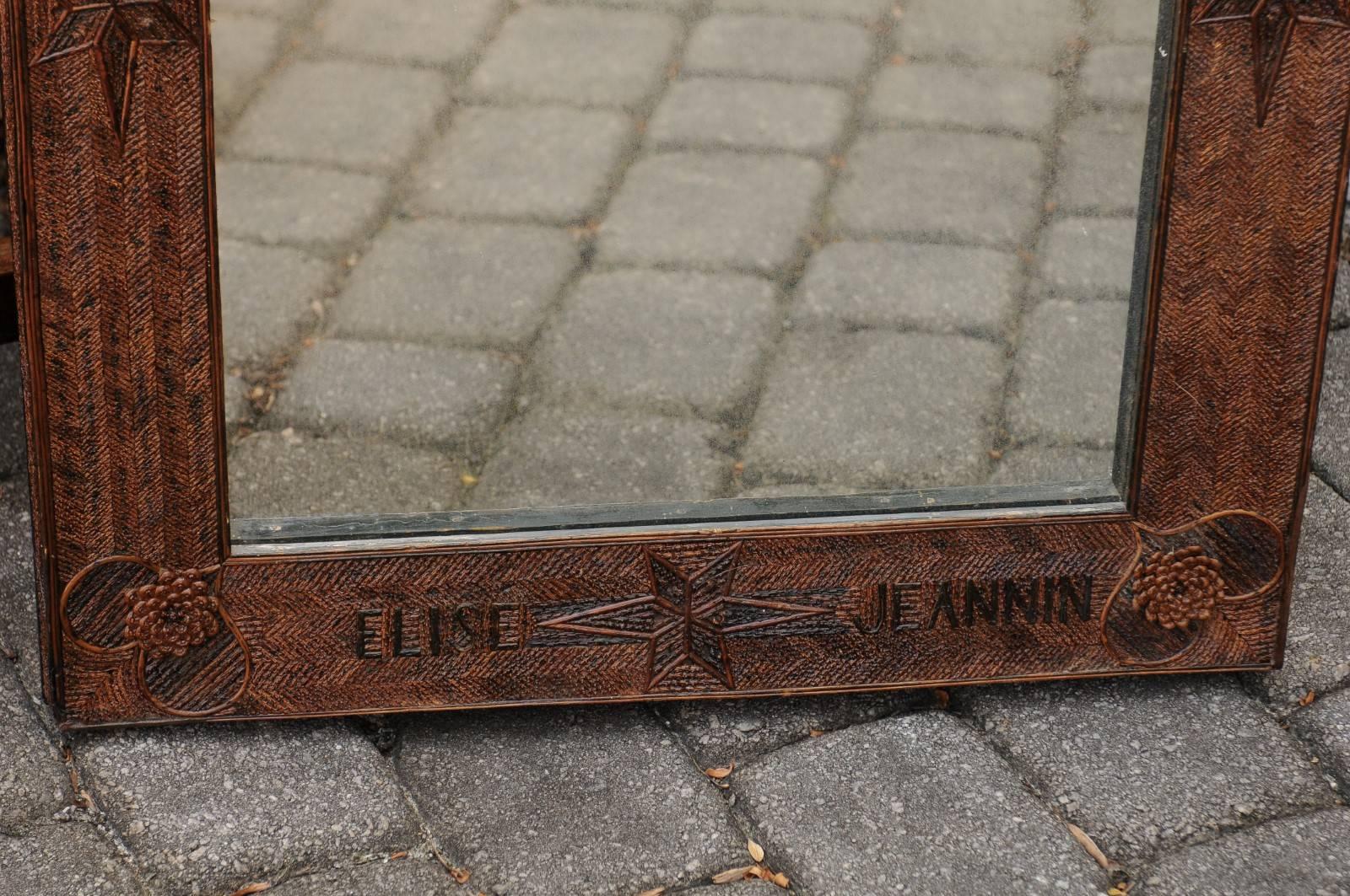 French Wooden Folk Art Mirror from the 1920s with Star and Heart Motifs 3