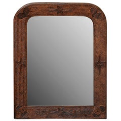 Antique French Wooden Folk Art Mirror from the 1920s with Star and Heart Motifs