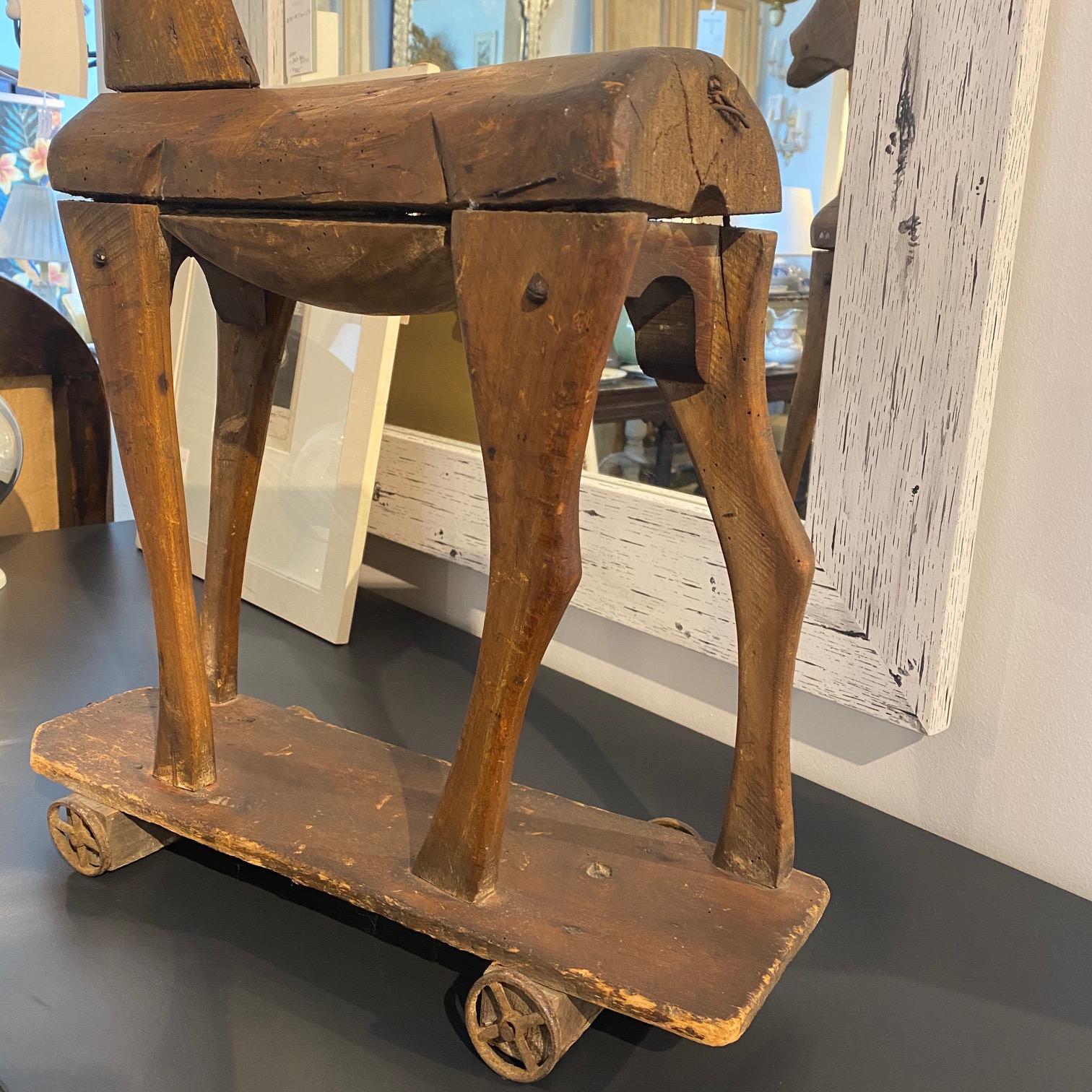 French Wooden Horse Toy on Wheels, Early 19th Century In Good Condition For Sale In Boston, MA