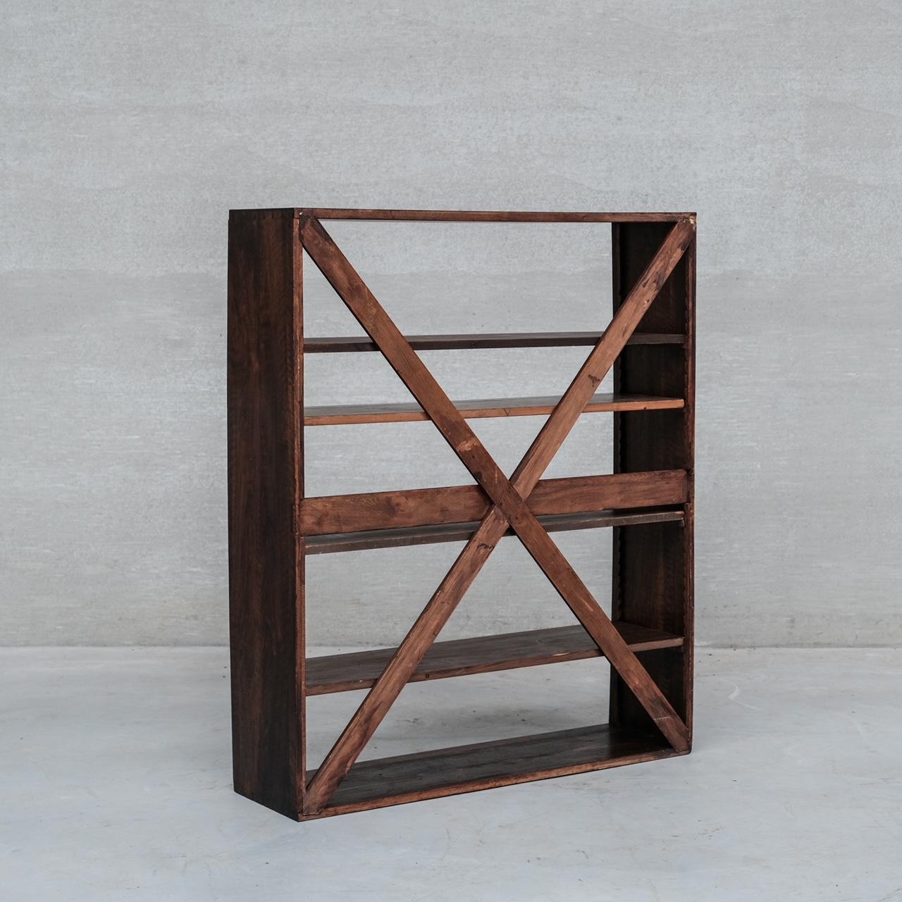 French Wooden Mid-Century Shelving Open Bookcase For Sale 2
