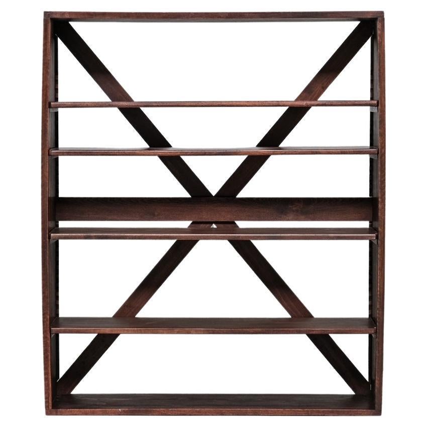 French Wooden Mid-Century Shelving Open Bookcase For Sale