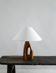 French Wooden Mid Century Table Lamp in Elm and in Style of Alexandre Noll 1950s