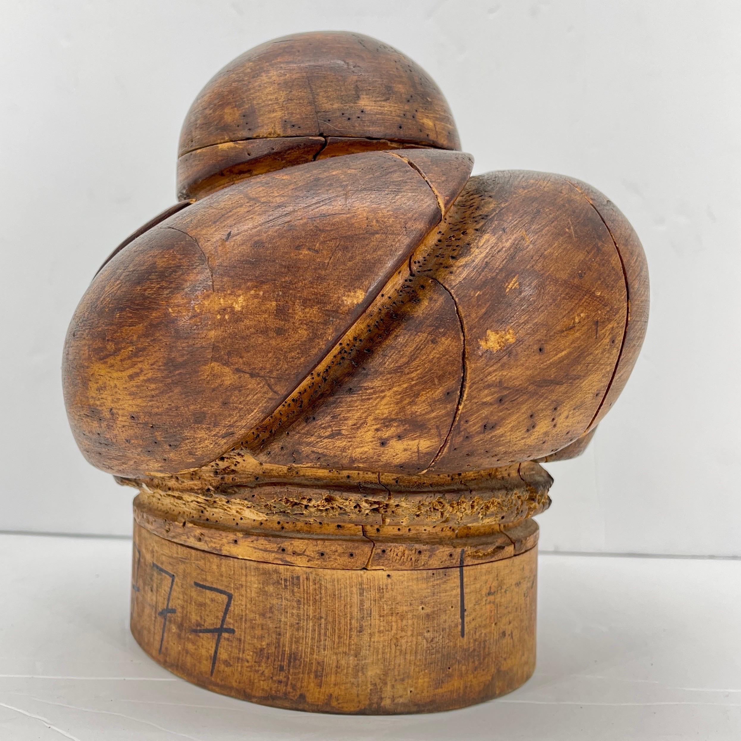 French Wooden Milliner Hat Turban Form, circa 1910's 4