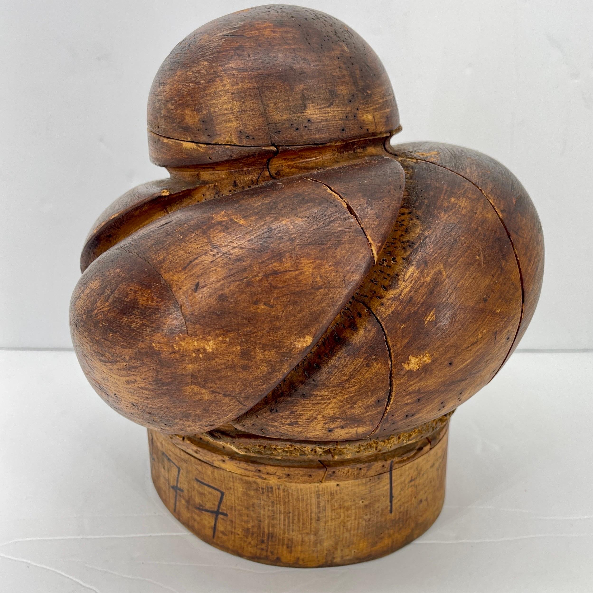 French Wooden Milliner Hat Turban Form, circa 1910's 7