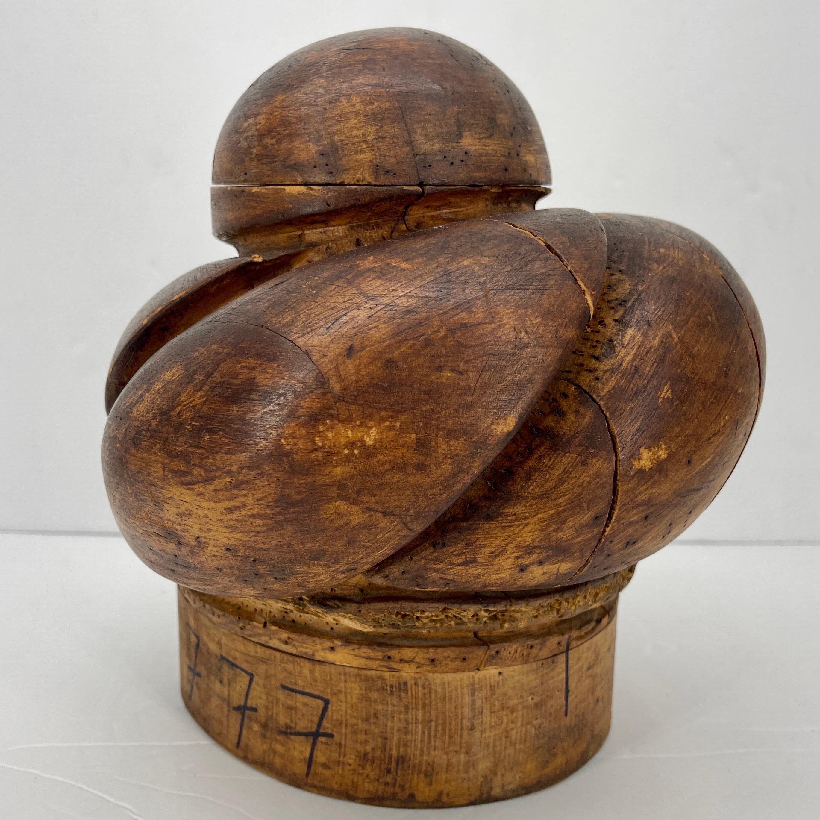 French Wooden Milliner Hat Turban Form, circa 1910's 10