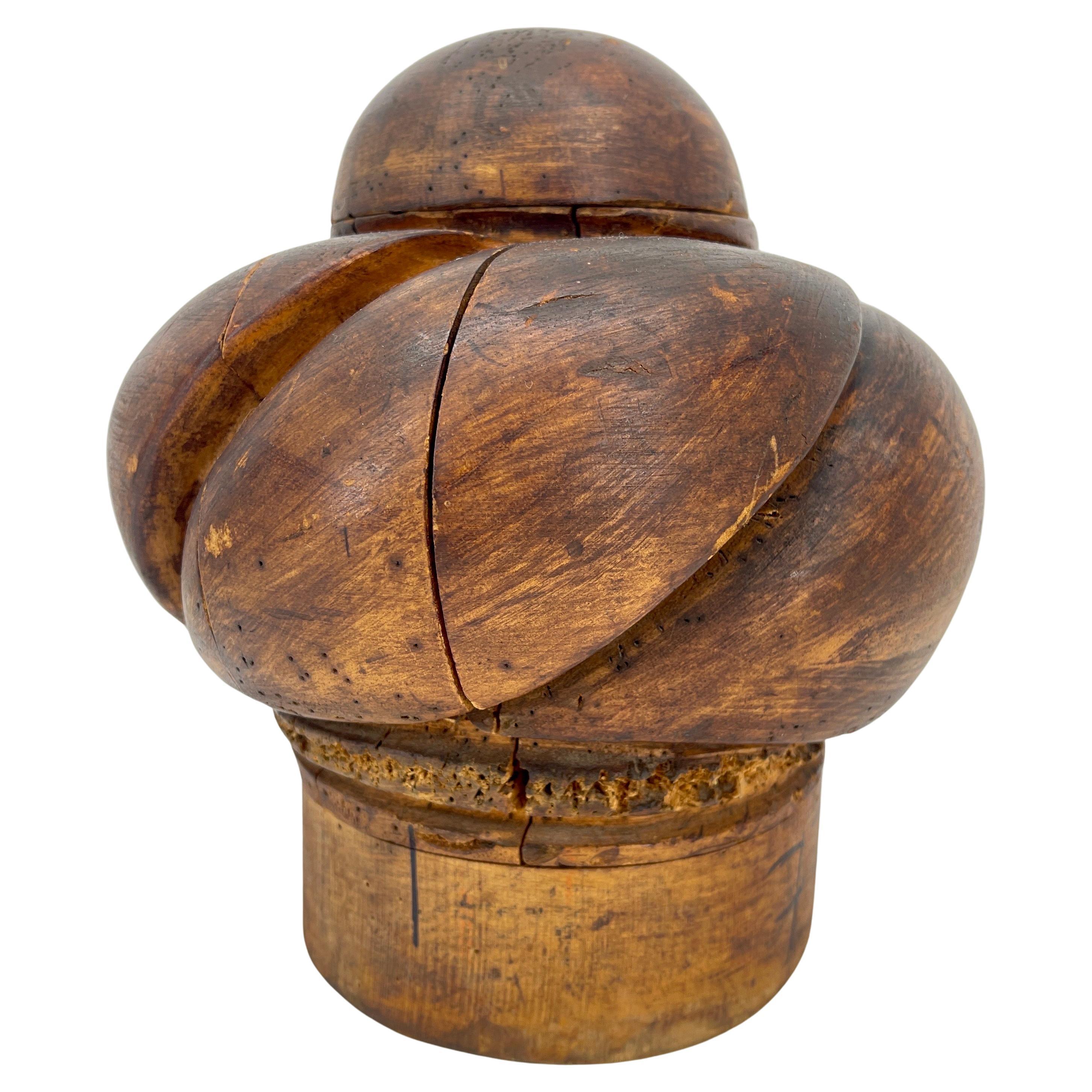 Victorian French Wooden Milliner Hat Turban Form, circa 1910's