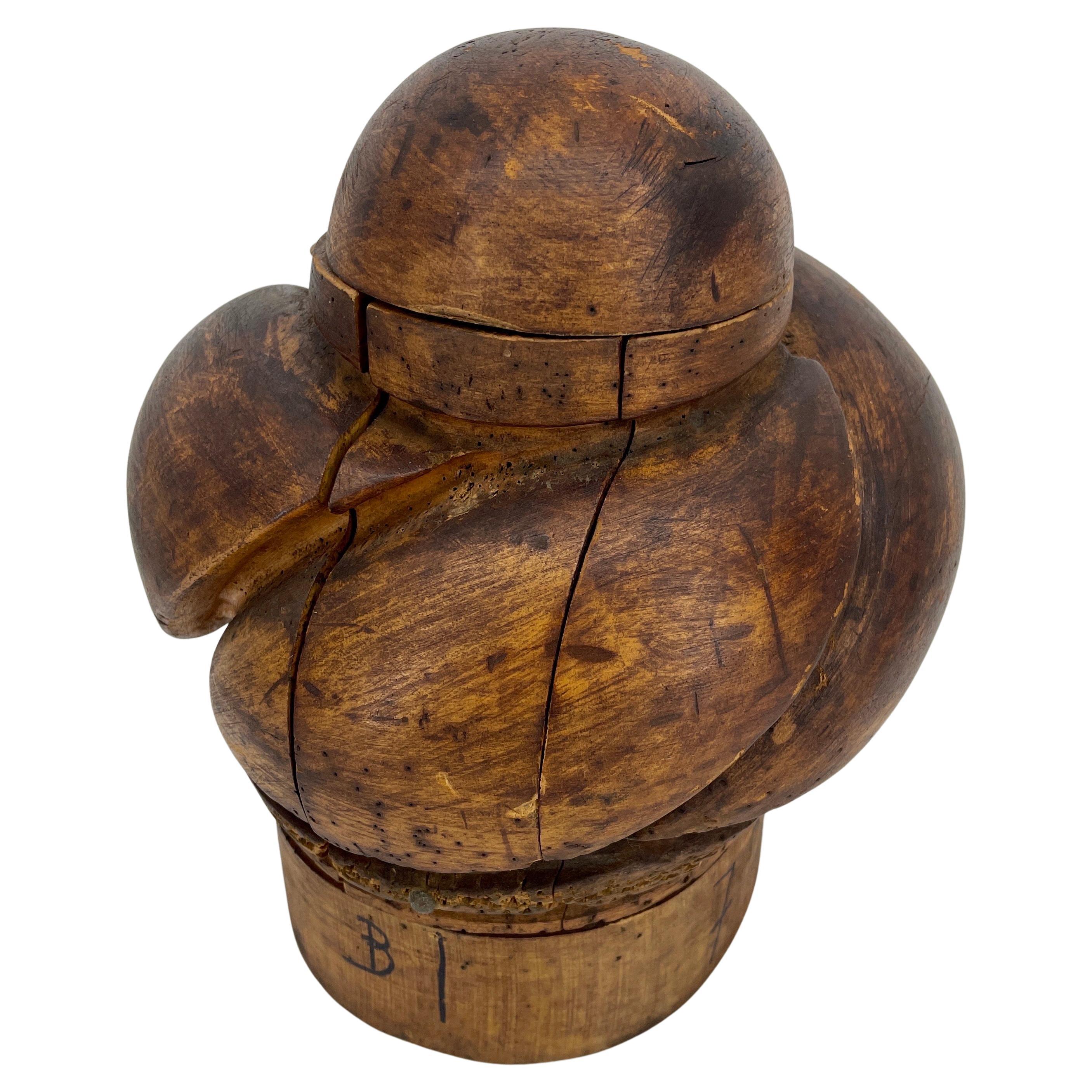 Hand-Crafted French Wooden Milliner Hat Turban Form, circa 1910's