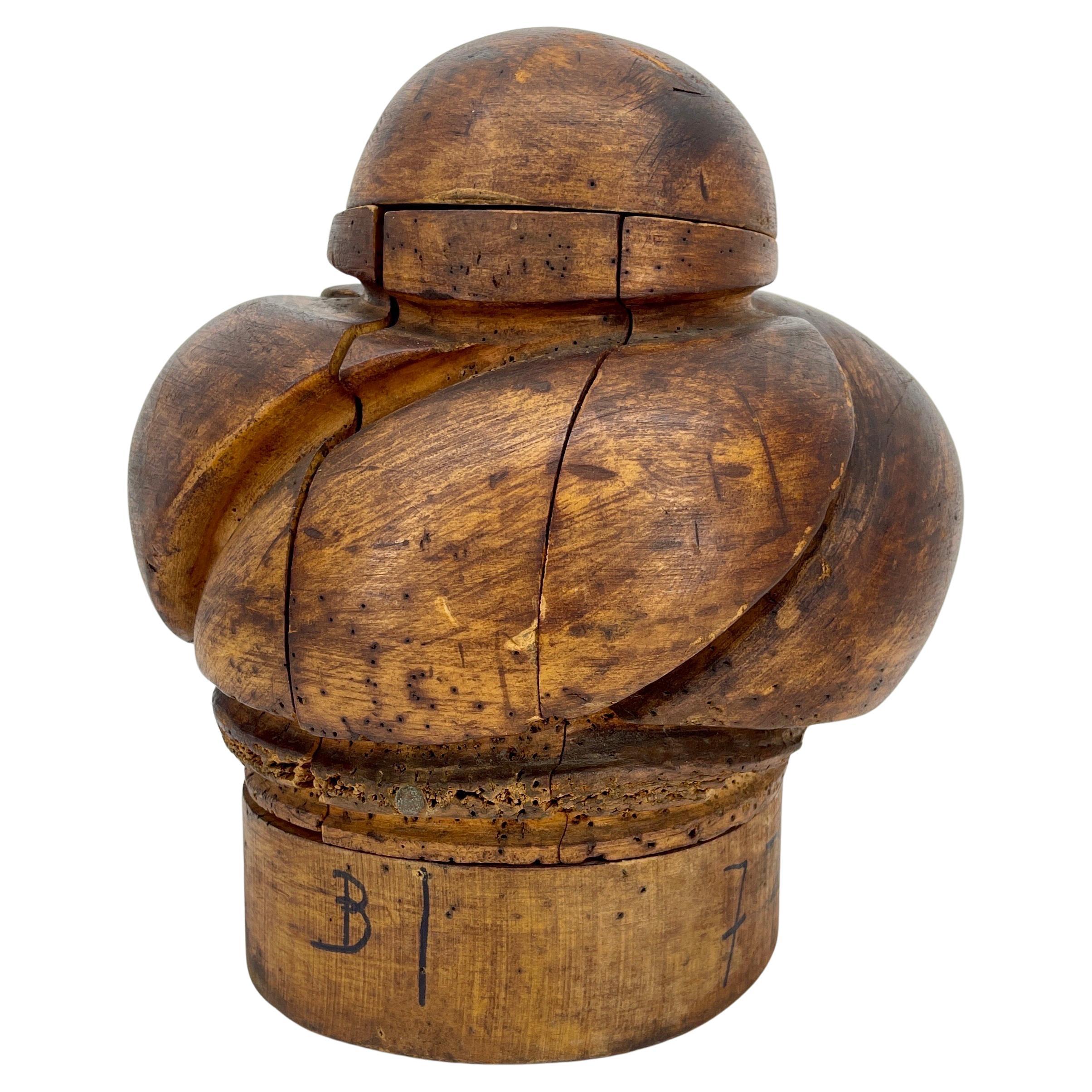 French Wooden Milliner Hat Turban Form, circa 1910's In Good Condition In Haddonfield, NJ