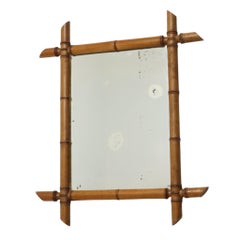 French Wooden Mirror Faux Bamboo Chinoiserie 57x47cm