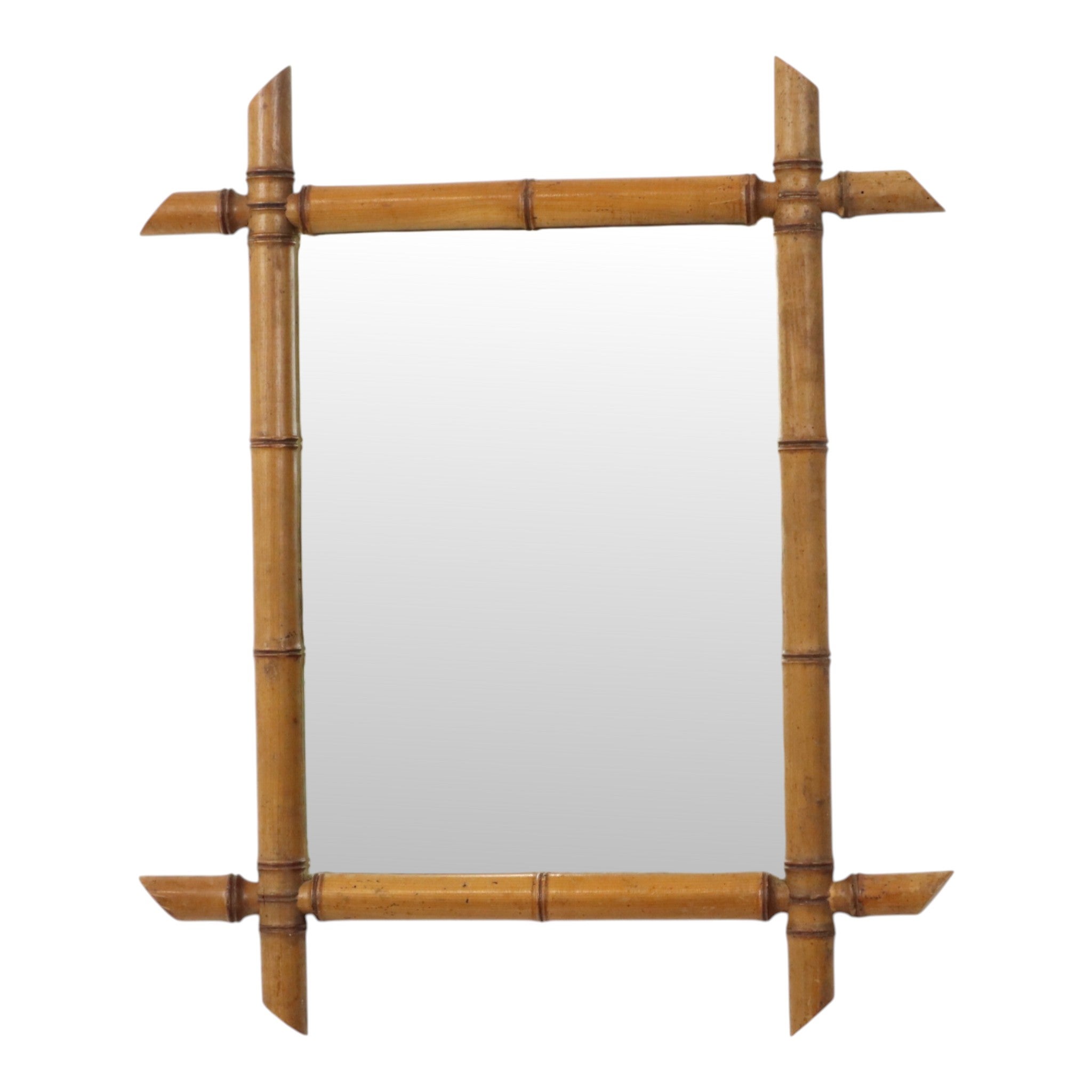 French Wooden Mirror Faux Bamboo Chinoiserie 57x47cm For Sale