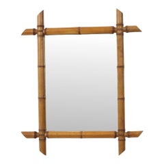 French Wooden Mirror Faux Bamboo Chinoiserie 57x47cm