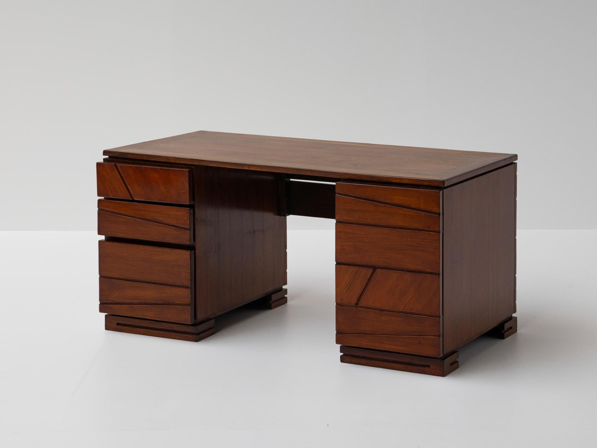 Mid-Century Modern French Wooden Modernist Desk, France 1970s For Sale