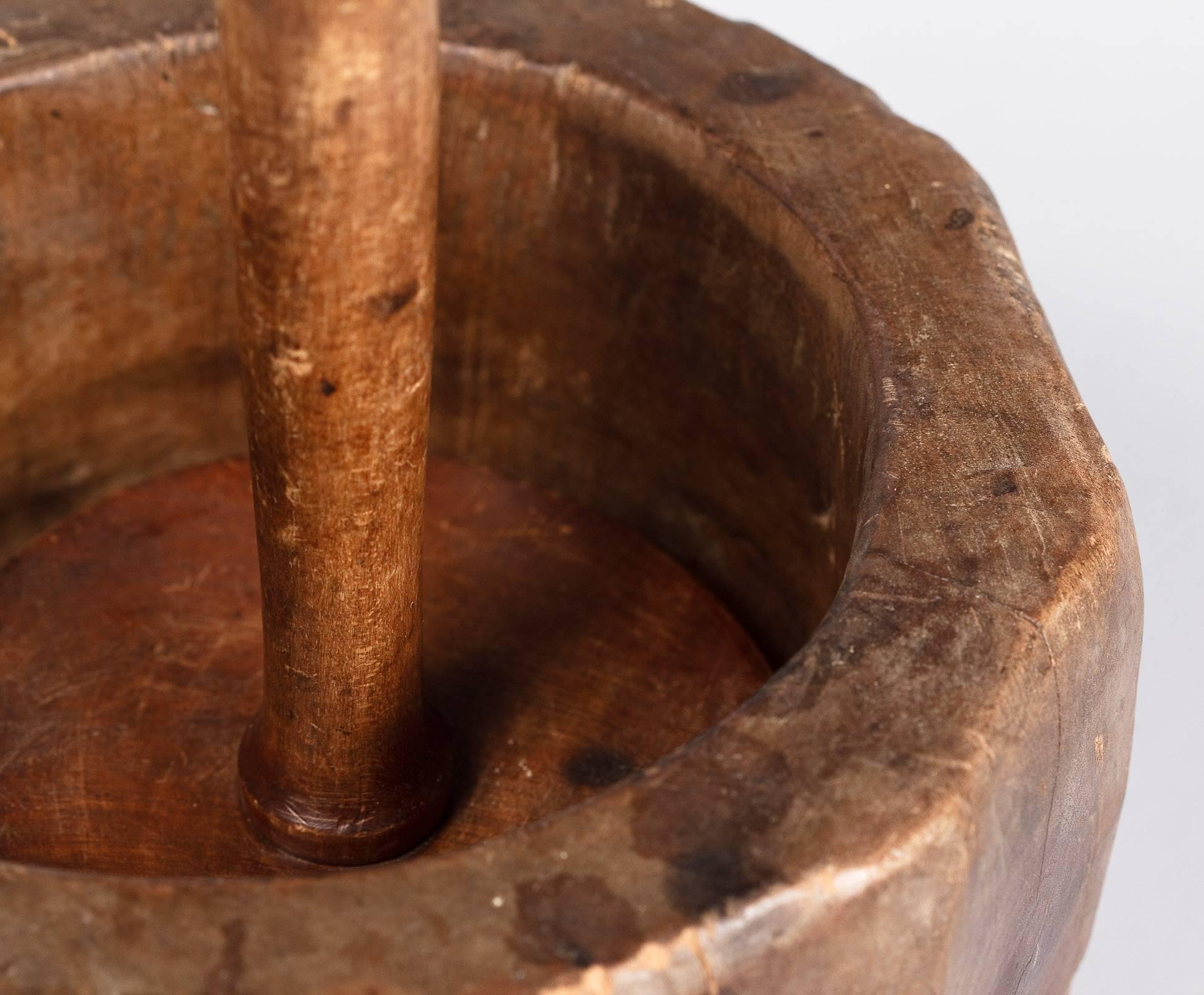 French Wooden Mortar and Pestle, Early 1900s 2