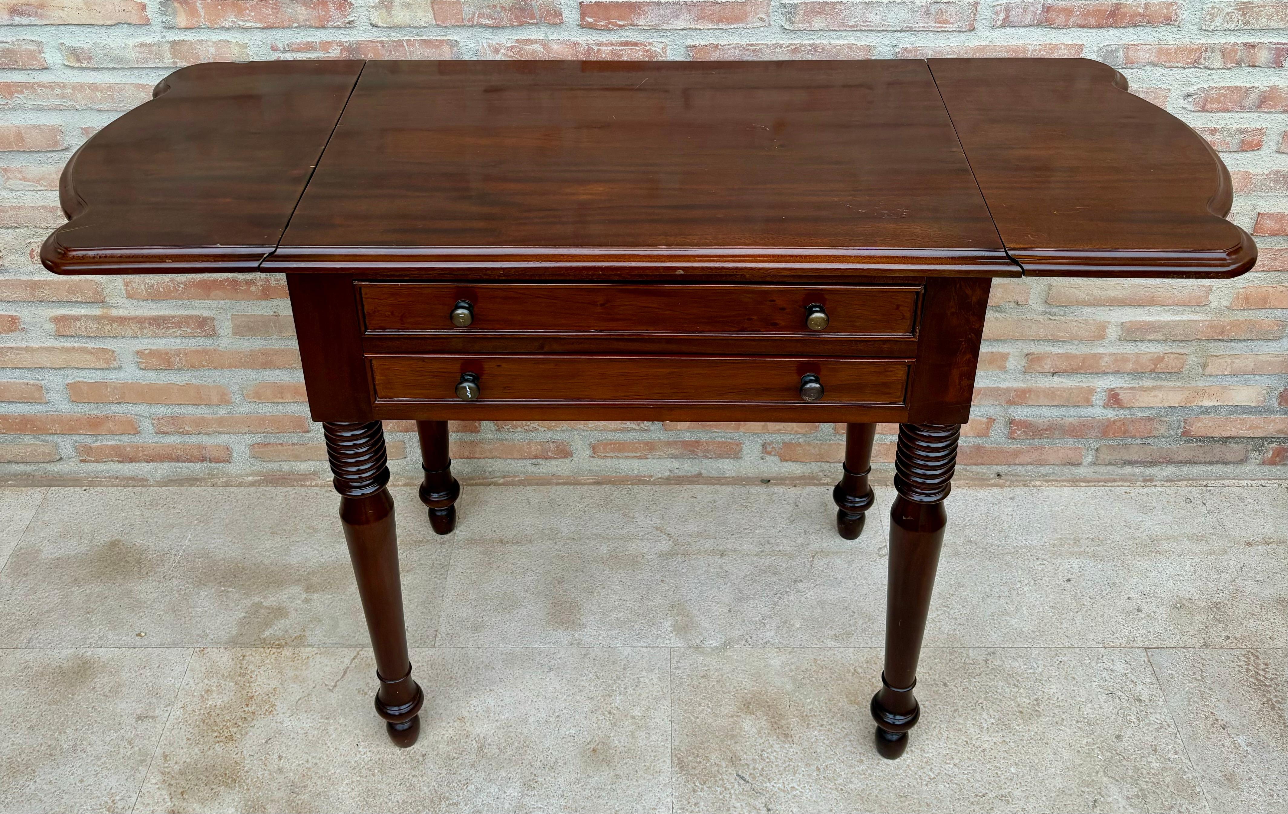 French Wood Nesting Table with Wings and Two Drawers
