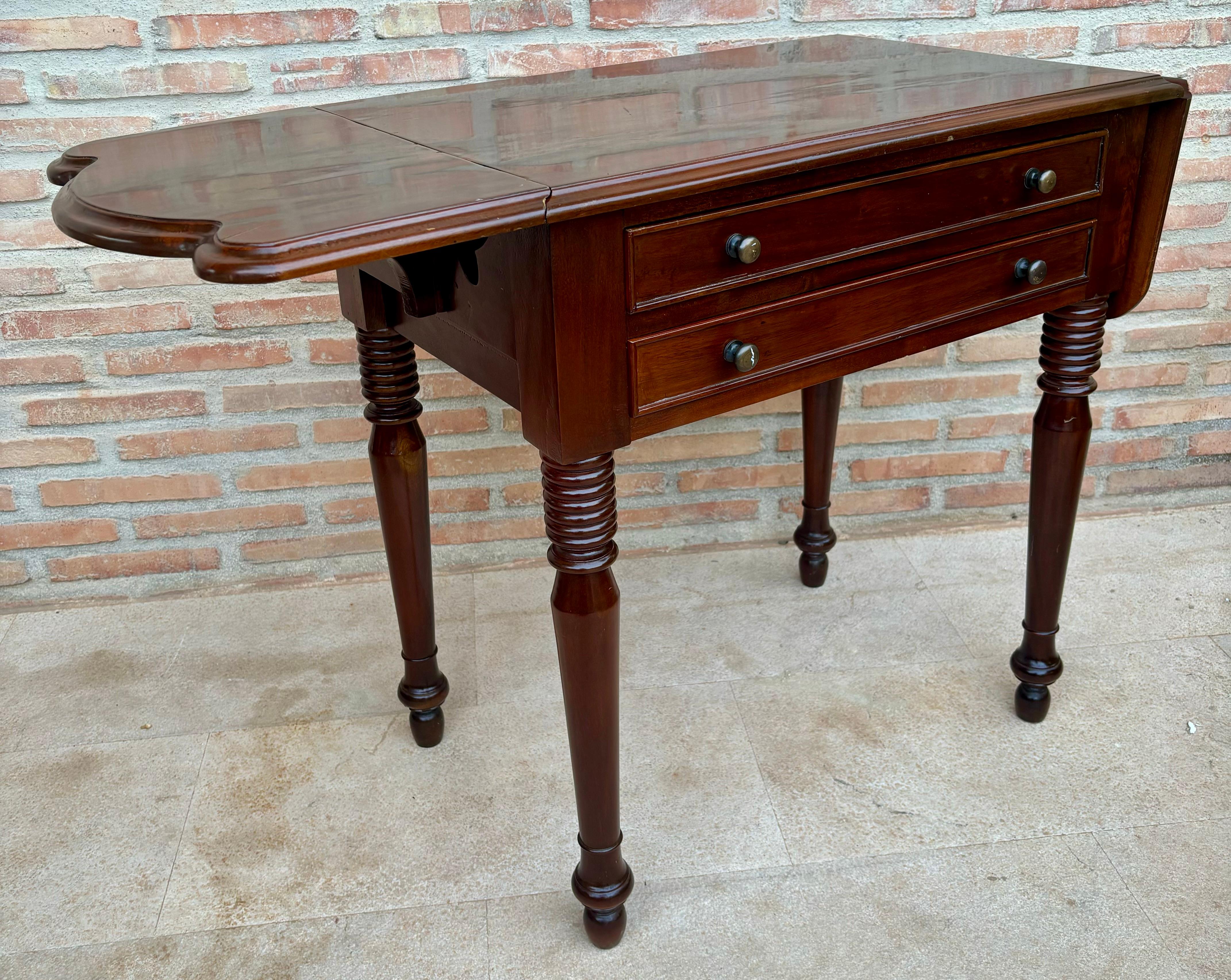 French Provincial French Wooden Nesting Table with Wings and Two Drawers, 1920s For Sale