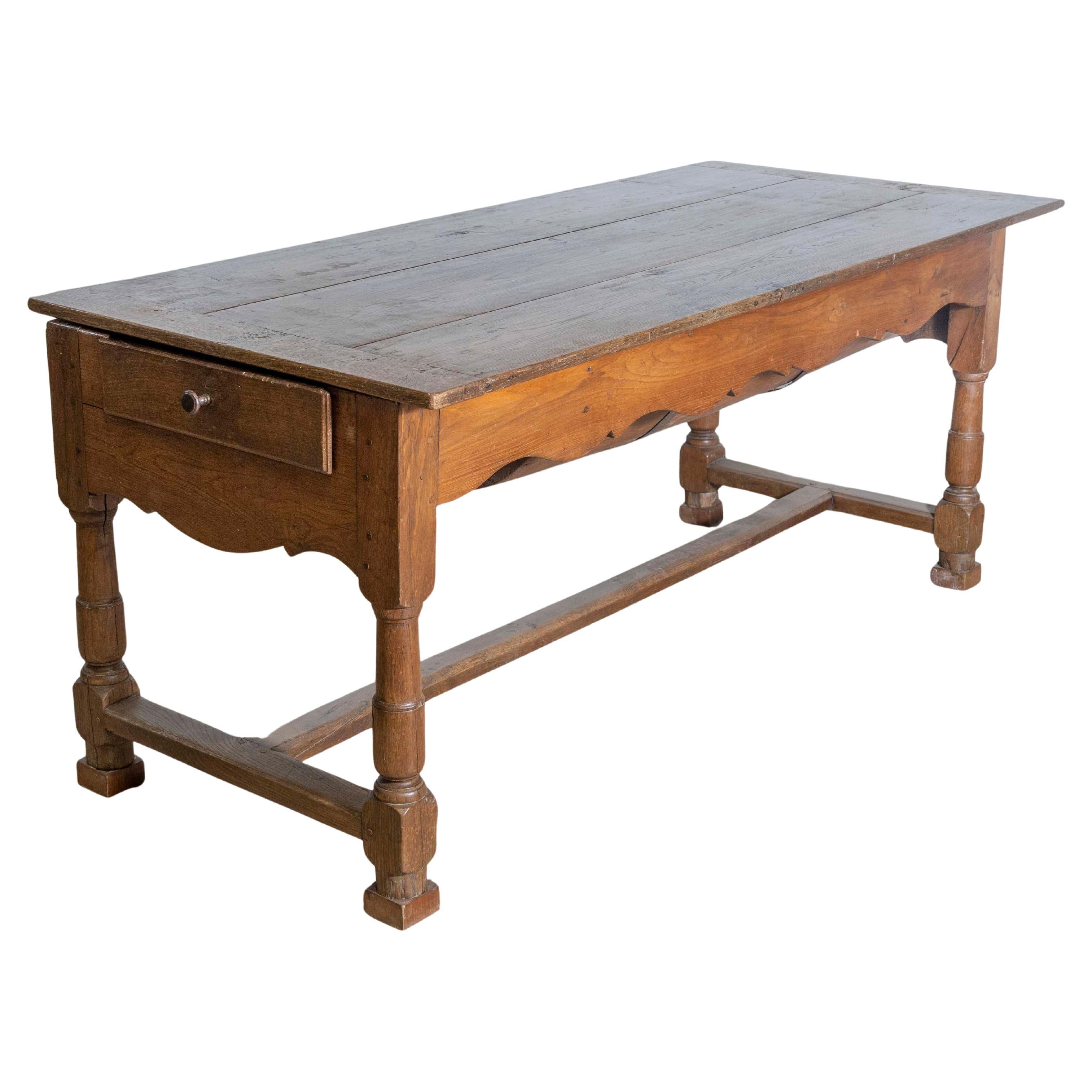 Mesa Pétrin francesa de madera con cubo de masa original y patas de balaustre, hacia 1750
