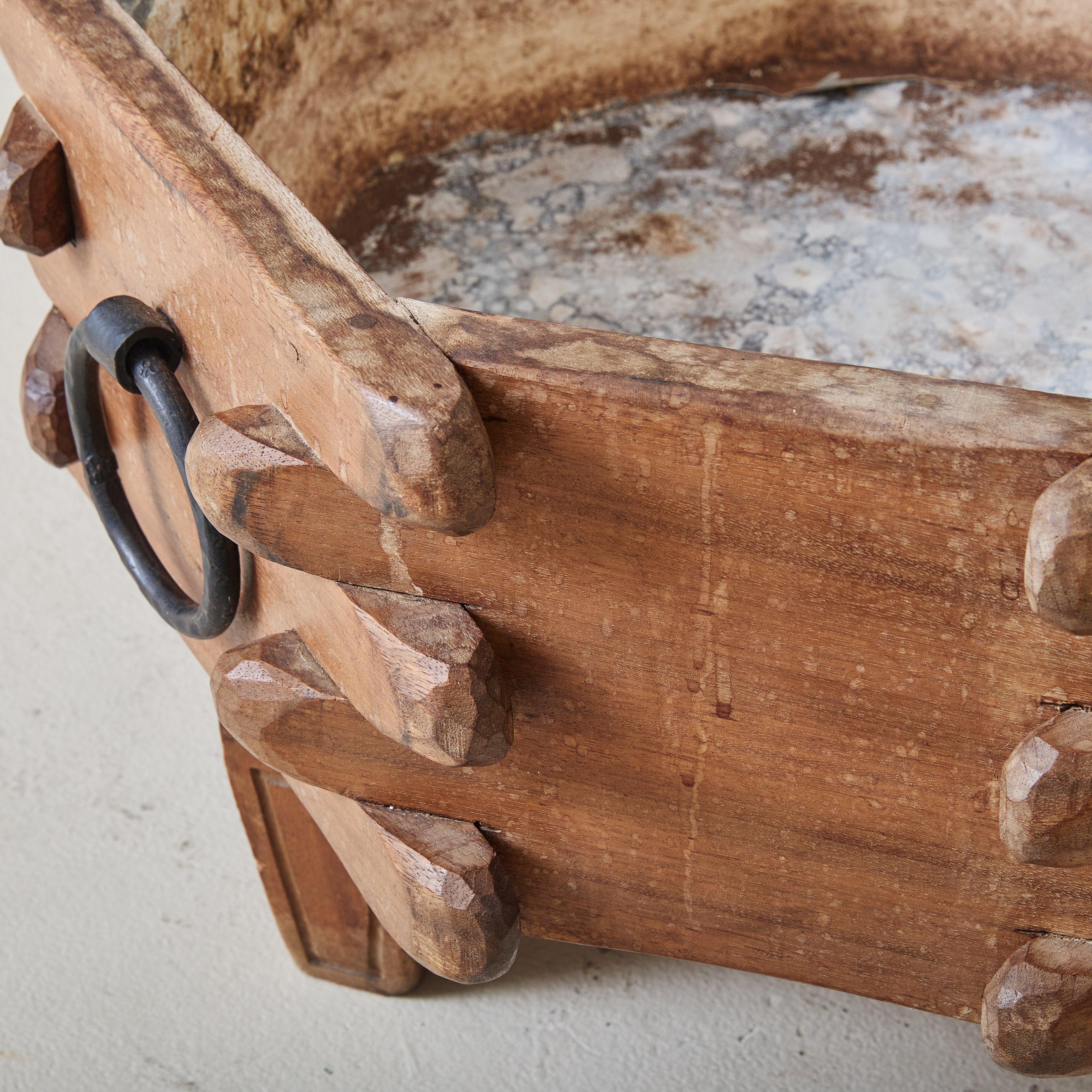Francese French Wooden Planter with Iron Handles in the Style of Guillerme et Chambron in vendita
